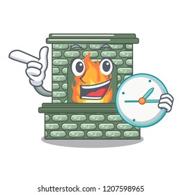 With clock cartoon a fireplace in the house