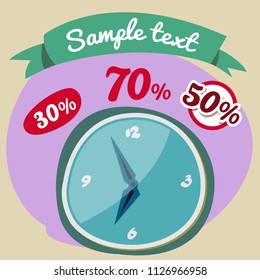 Clock cartoon illustration 16. Vector illustration isolated on background.