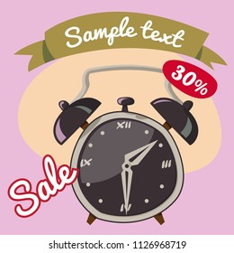 Clock cartoon illustration 26. Vector illustration isolated on background.