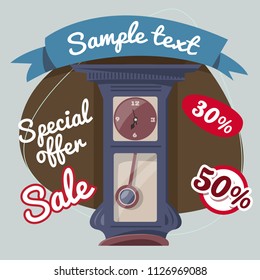 Clock cartoon illustration 27. Vector illustration isolated on background.