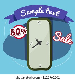 Clock cartoon illustration 5. Vector illustration isolated on background.