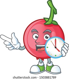 With clock cartoon lovi lovi fruit with mascot