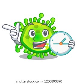 With clock cartoon microba virus bacteria in body