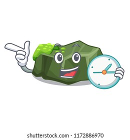 With clock cartoon moss grow on sea rock