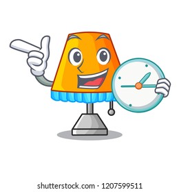 With clock cartoon table lamp beside in bed