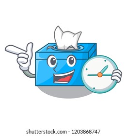 With clock cartoon tissue box in the restaurant