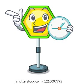 With clock cartoon traffic sign on traffic road