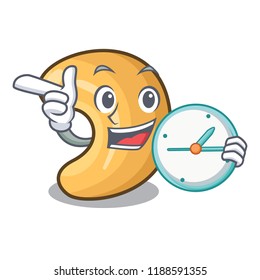 With clock cashew nut salty roasted on cartoon