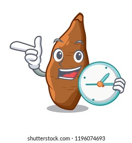 With clock cassava root on the plate cartoon