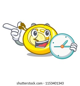 With clock CD player character cartoon