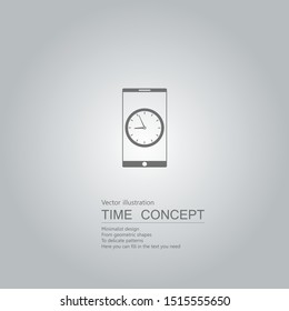 Clock and cell phone. Isolated on grey background.