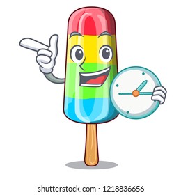 With clock character beverage colorful ice cream stick