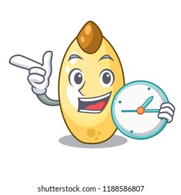 With clock character brown cedar nut fruit on plate