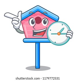 With clock character cute wooden bird house in park