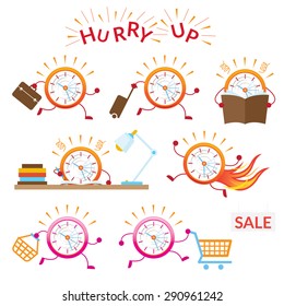 Clock Character Hurry Up and Running, Time Concept