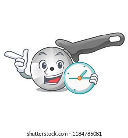 With clock character pizza cutter with handle cartoon
