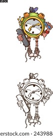 Clock character with a skateboard