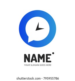 Clock chat bubble logotype. Vector logo design. Business concept icon.