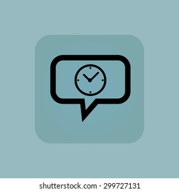 Clock in chat bubble, in square, on pale blue background