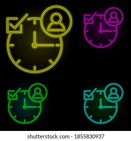 clock, check, man icon neon color set icon. Simple thin line, outline vector of business icons for ui and ux, website or mobile application