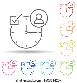 Clock, check, man in multi color style icon. Simple thin line, outline vector of business icons for ui and ux, website or mobile application