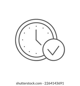 Clock with check mark, best time, stopwatch lineal icon. Time management symbol design.