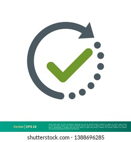 Clock and Check Mark Icon Vector Logo Template