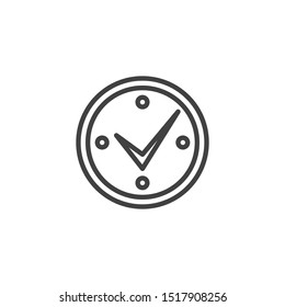 Clock with check mark line icon. linear style sign for mobile concept and web design. Check time outline vector icon. Symbol, logo illustration. Vector graphics