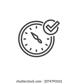 Reloj con icono de marca de marca. signo de estilo lineal para concepto móvil y diseño web. Icono de vector de esquema de tiempo de tarea. Símbolo, ilustración del logotipo. Gráficos vectoriales