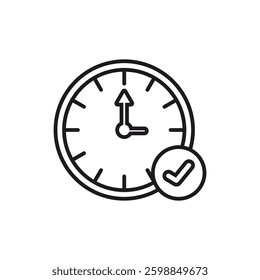 Clock with a check mark, symbolizing completion or timely accomplishment. Suitable for time management, success, and project completion concepts.