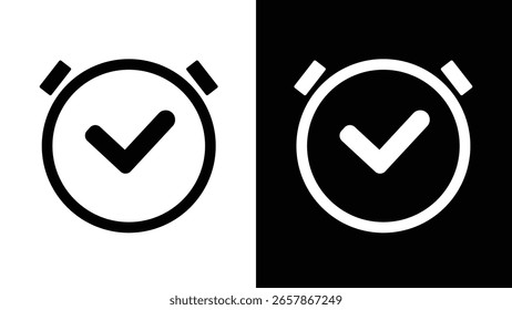 Reloj con icono de marca de verificación. Transmite puntualidad y tareas completadas. Bueno para presentaciones sobre plazos. Diseño minimalista.