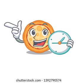 With clock cheese pizza isolated with the mascot