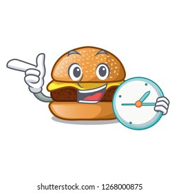 With clock cheese tasty burger on character table