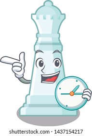 With clock chess queen on the mascot chessboard