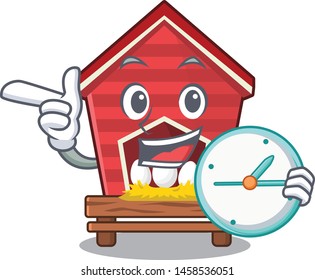With clock chicken coop in the cartoon shape
