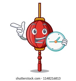 With clock chinese lantern character cartoon