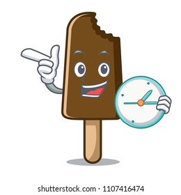 With clock chocolate ice cream character cartoon