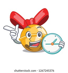 With clock christmas decoration in bell balls cartoon