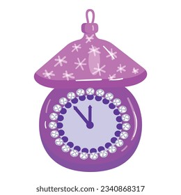 Clock Christmas tree toy icon cartoon vector. Winter cute. Ball snow