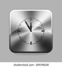 Clock chrome or metal  button or icon vector illustration