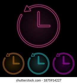 conjunto neón de color de flecha circular y reloj. Línea delgada simple, vector de contorno de iconos web para ui y ux, sitio web o aplicación móvil