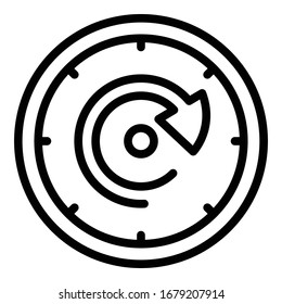 Clock and circular arrow icon. Outline clock and circular arrow vector icon for web design isolated on white background