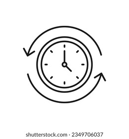 Clock in circular arrow. Time rotation icon line style isolated on white background. Vector illustration