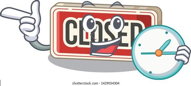 With clock closed sign in the character shape