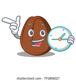 With clock coffee bean character cartoon