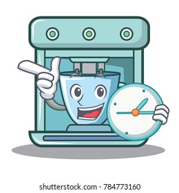 With clock coffee maker character cartoon