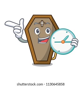 With clock coffin character cartoon style vector illustration