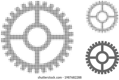 Icono de punto medio del cog de reloj. La matriz de semitono contiene puntos de círculo. Ilustración vectorial del icono de reloj en un fondo blanco.