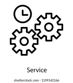Clock with cogwheel symbol, timely services 