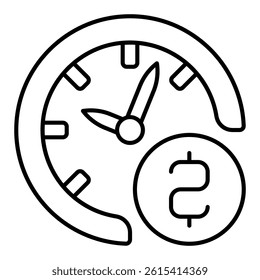 Clock with coin thin line icon, finance concept. Vector graphics. Time is money, dial sign on white background, linear style for mobile or design